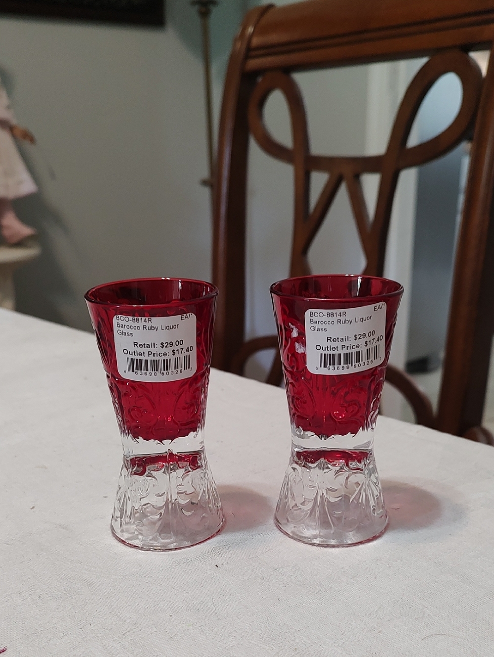 Vietri Ruby Red and Clear Barocco Liquor Shot Glasses - Set of 2